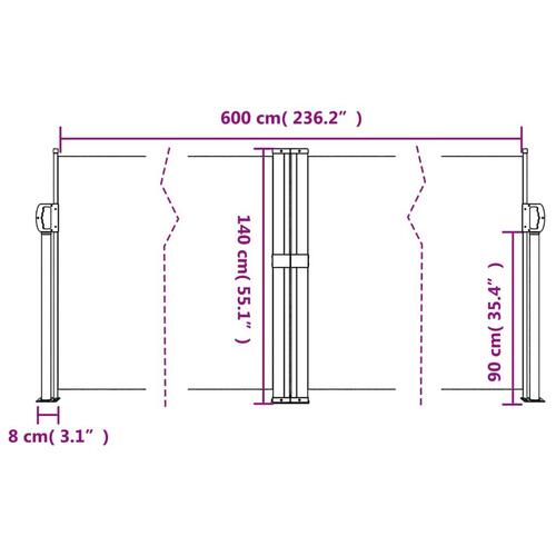 Sammenrullelig sidemarkise 140x600 cm terrakotta