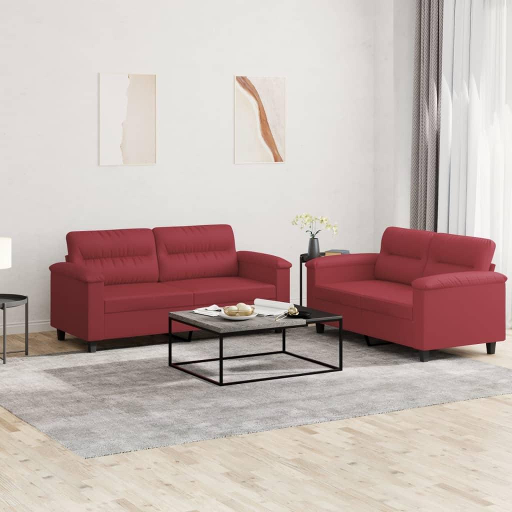 2 personers sofa med hynder kunstlæder vinrød