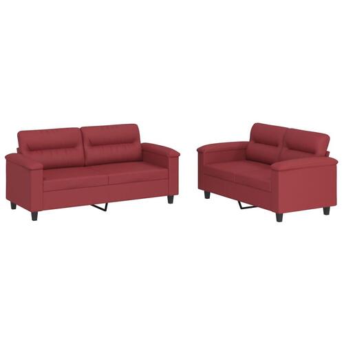 2 personers sofa med hynder kunstlæder vinrød