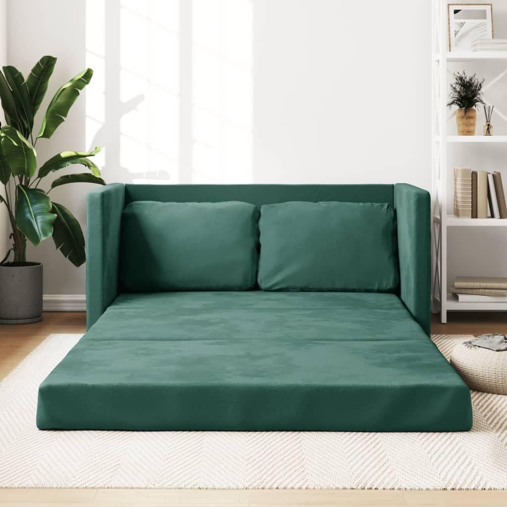2-i-1 sovesofa 122x204x55 cm velour mørkegrøn billede
