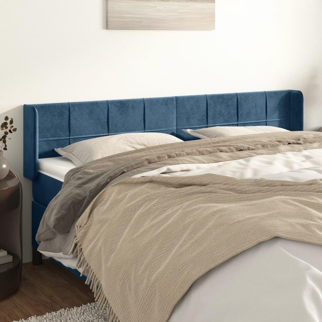 Sengegavl med kanter i fløjl 183×16×78/88 cm - mørkeblå billede