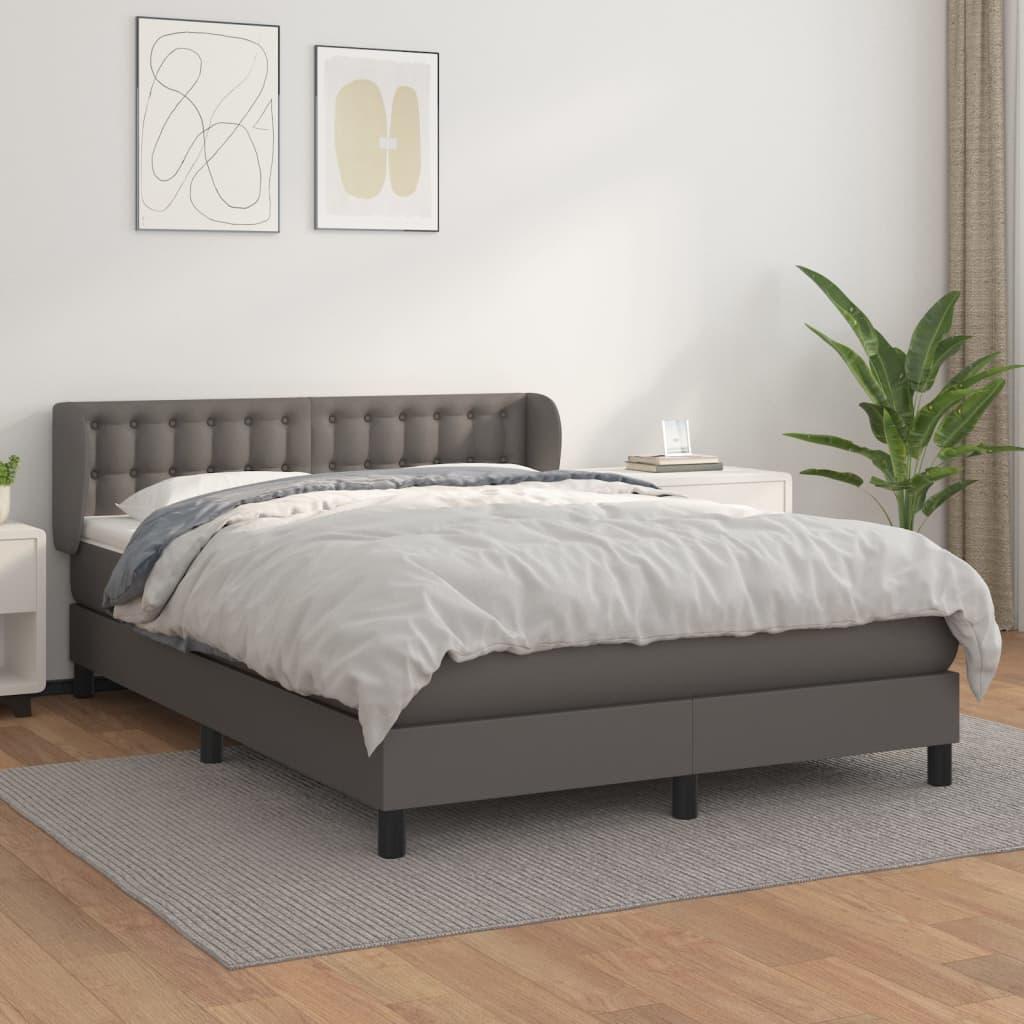 Kontinentalseng med madras 140×190 cm - kunstlæder, grå