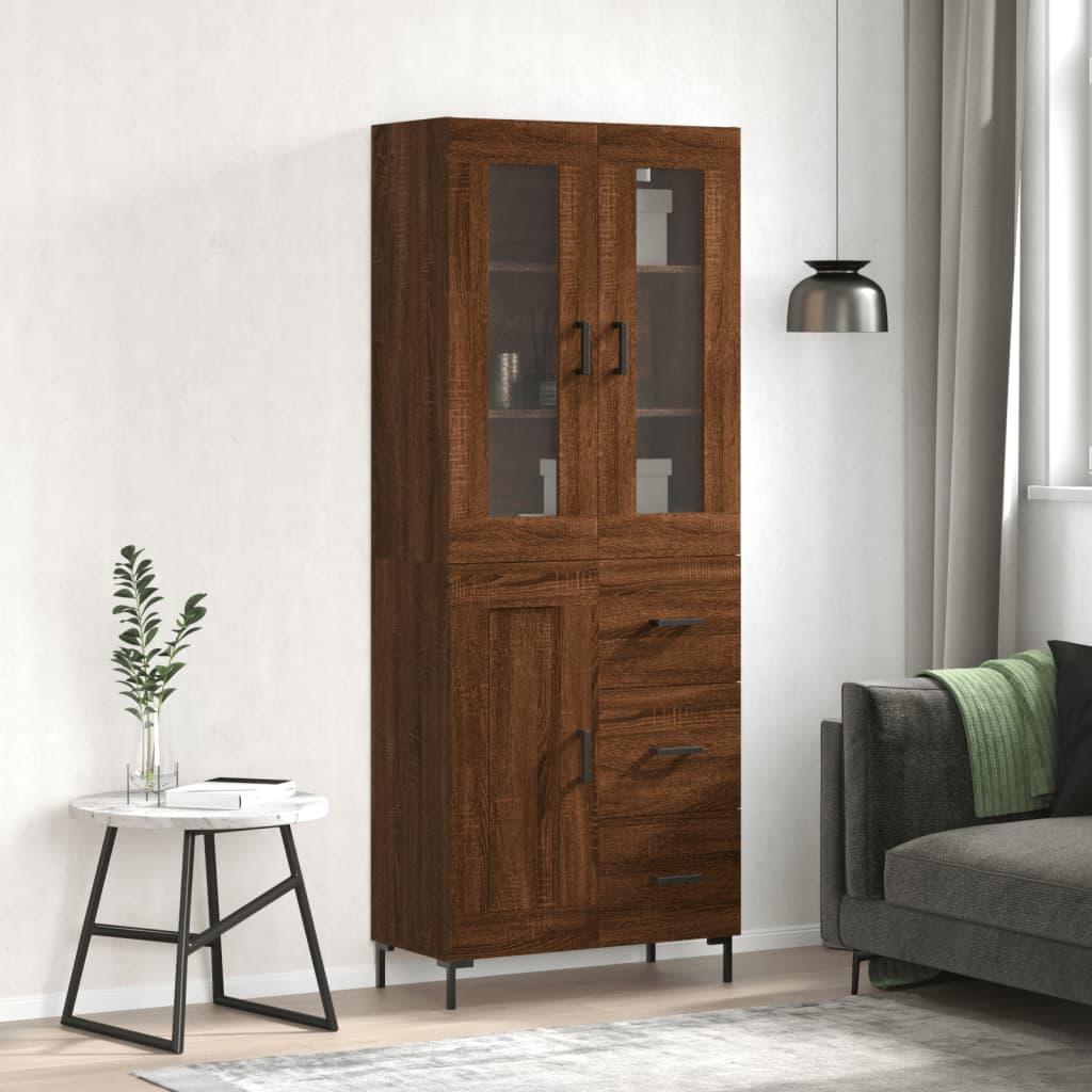 Højskab 69,5x34x180 cm konstrueret træ brun egetræsfarve