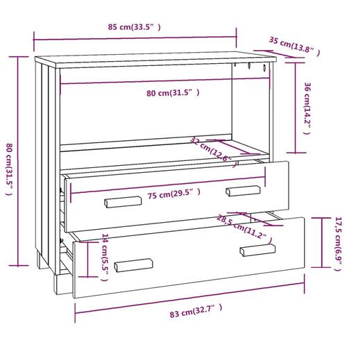 Skænk HAMAR 85x35x80 cm massivt fyrretræ hvid