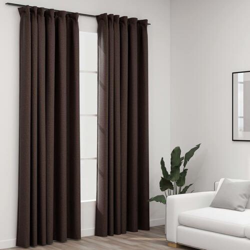 Lysdæmpende gardiner m. krog 2 stk. hør-look 140x225 cm gråbrun