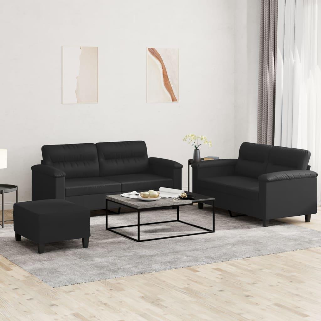 3 personers sofa med hynder kunstlæder sort