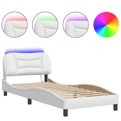 Sengeramme med LED-lys 90x190 cm kunstlæder hvid