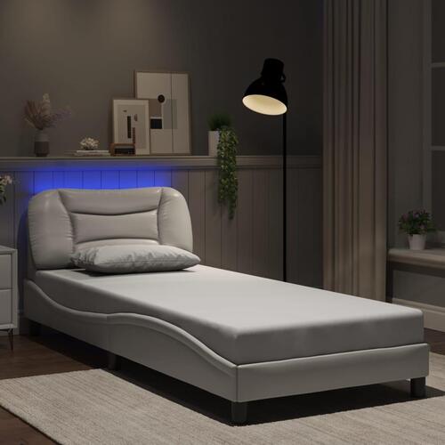 Sengeramme med LED-lys 90x190 cm kunstlæder hvid