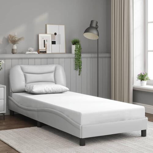 Sengeramme med LED-lys 90x190 cm kunstlæder hvid