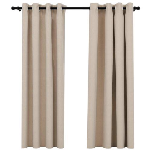 Lysdæmpende gardiner med øjer 2 stk. hør-look 140x175 cm beige