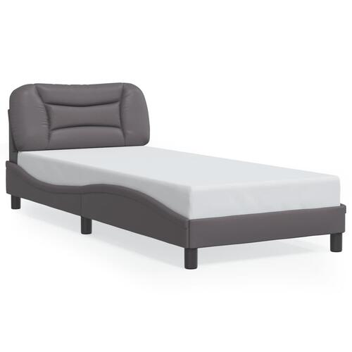 Sengeramme med LED-lys 90x190 cm kunstlæder grå