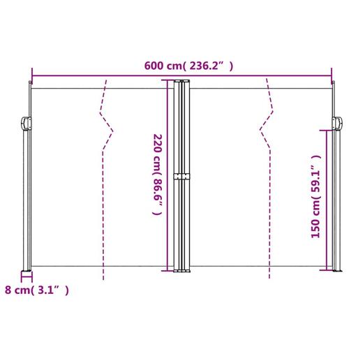 Sammenrullelig sidemarkise 220x600 cm gråbrun