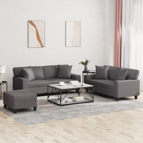 3 personers sofa med puder kunstlæder grå