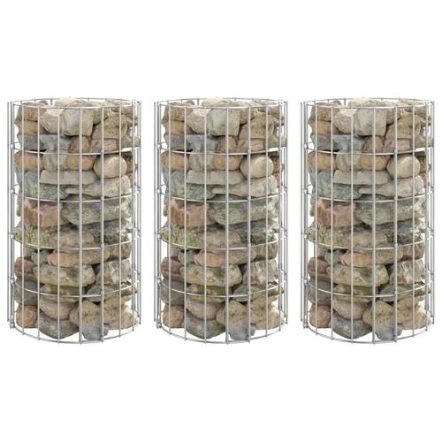 Rundt gabion-havebede 3 stk. Ø30x50 cm galvaniseret stål