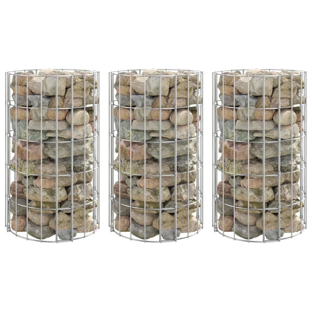 Rundt gabion-havebede 3 stk. Ø30x50 cm galvaniseret stål