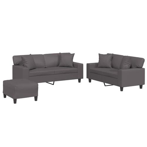 3 personers sofa med puder kunstlæder grå