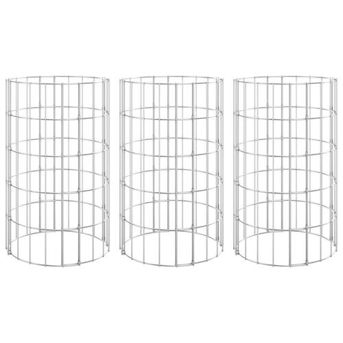 Rundt gabion-havebede 3 stk. Ø30x50 cm galvaniseret stål