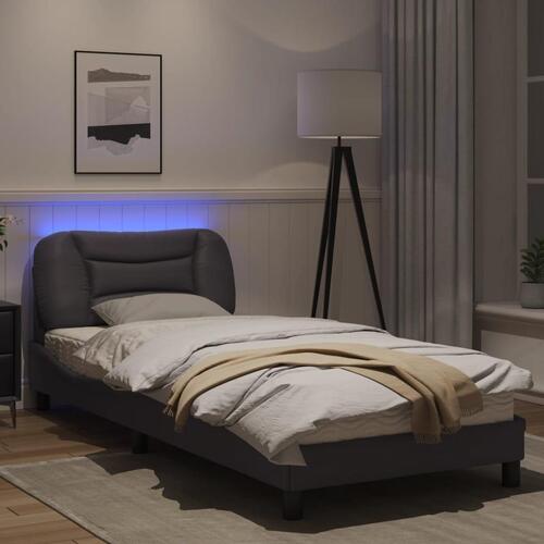 Sengeramme med LED-lys 90x200 cm kunstlæder grå
