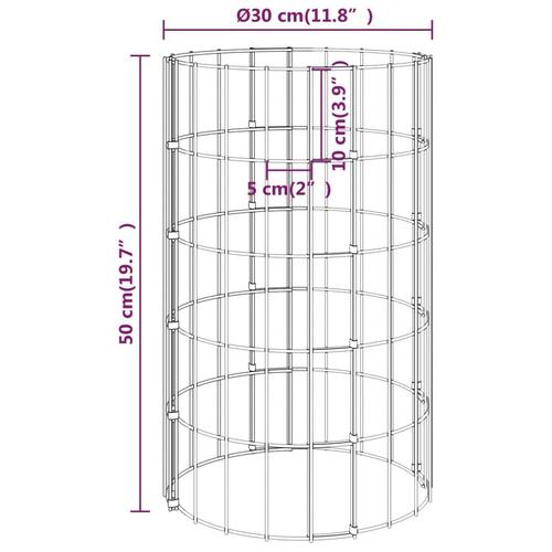 Rundt gabion-havebede 3 stk. Ø30x50 cm galvaniseret stål