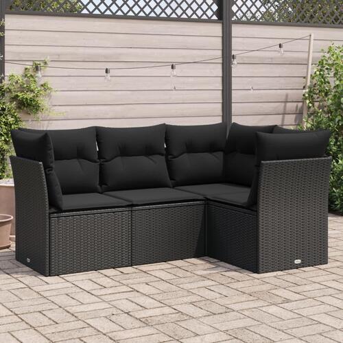 Sofasæt til haven 4 dele med hynder polyrattan sort