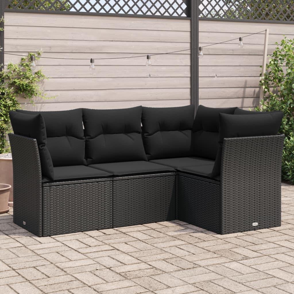 Sofasæt til haven 4 dele med hynder polyrattan sort