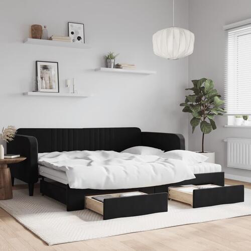 Daybed med udtræk og skuffer 100x200 cm velour sort