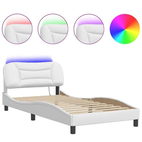 Sengeramme med LED-lys 100x200 cm kunstlæder hvid