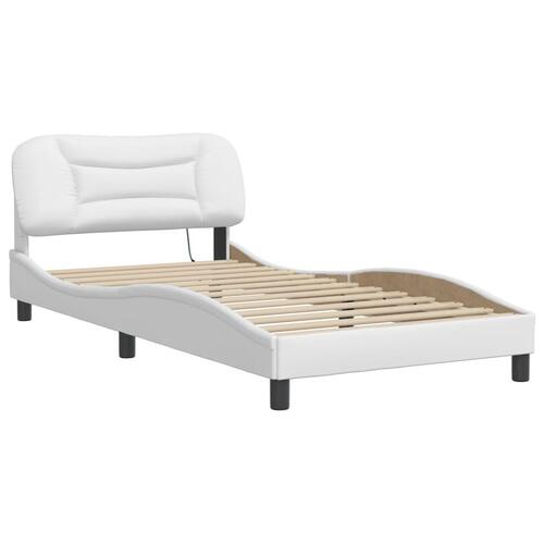 Sengeramme med LED-lys 100x200 cm kunstlæder hvid