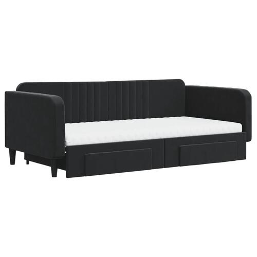 Daybed med udtræk og skuffer 100x200 cm velour sort