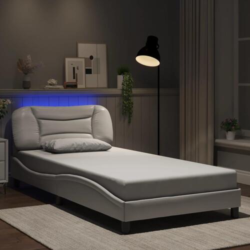 Sengeramme med LED-lys 100x200 cm kunstlæder hvid
