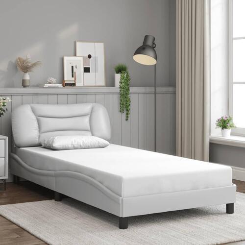 Sengeramme med LED-lys 100x200 cm kunstlæder hvid