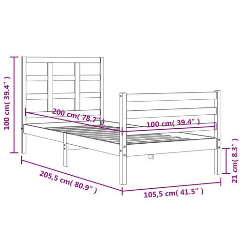 Sengeramme med sengegavl 100x200 cm massivt træ