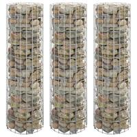 Rundt gabion-havebede 3 stk. Ø30x100 cm galvaniseret stål