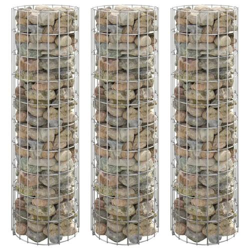 Rundt gabion-havebede 3 stk. Ø30x100 cm galvaniseret stål