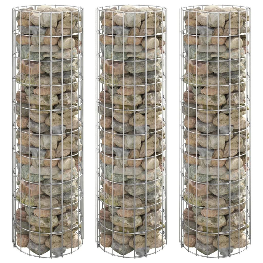 Rundt gabion-havebede 3 stk. Ø30x100 cm galvaniseret stål