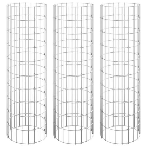 Rundt gabion-havebede 3 stk. Ø30x100 cm galvaniseret stål