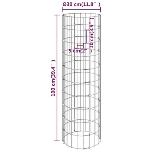 Rundt gabion-havebede 3 stk. Ø30x100 cm galvaniseret stål