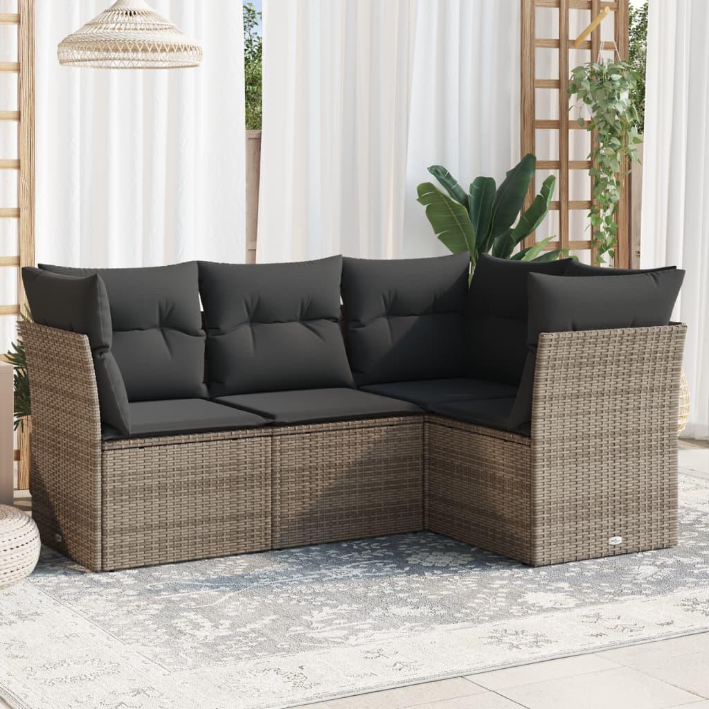 Sofasæt til haven 4 dele med hynder polyrattan grå