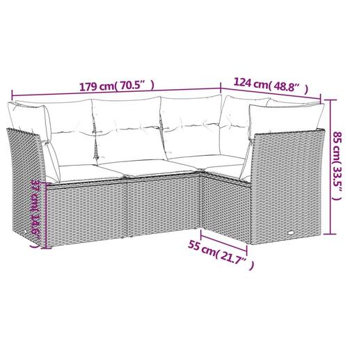 Sofasæt til haven 4 dele med hynder polyrattan grå