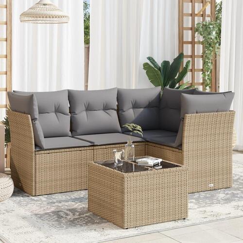 Sofasæt til haven 5 dele med hynder polyrattan beige