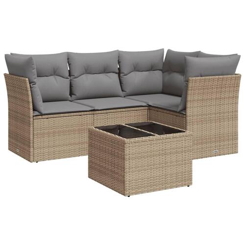 Sofasæt til haven 5 dele med hynder polyrattan beige