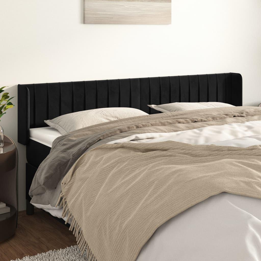 Sengegavl med kanter 183×16×78/88 cm - fløjl, sort billede