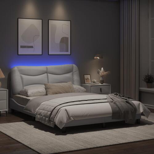Sengeramme med LED-lys 120x200 cm kunstlæder hvid