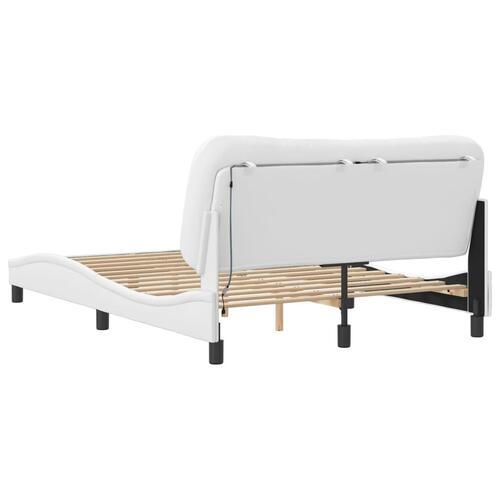 Sengeramme med LED-lys 120x200 cm kunstlæder hvid