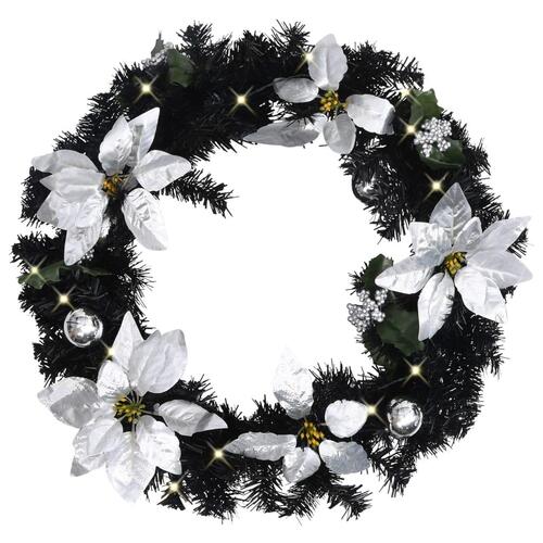 Julekrans med LED-lys 60 cm PVC sort