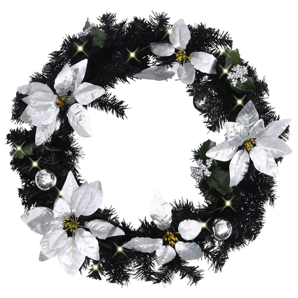 Julekrans med LED-lys 60 cm PVC sort