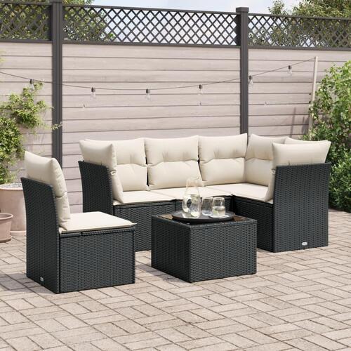 Sofasæt til haven 6 dele med hynder polyrattan sort
