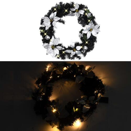 Julekrans med LED-lys 60 cm PVC sort