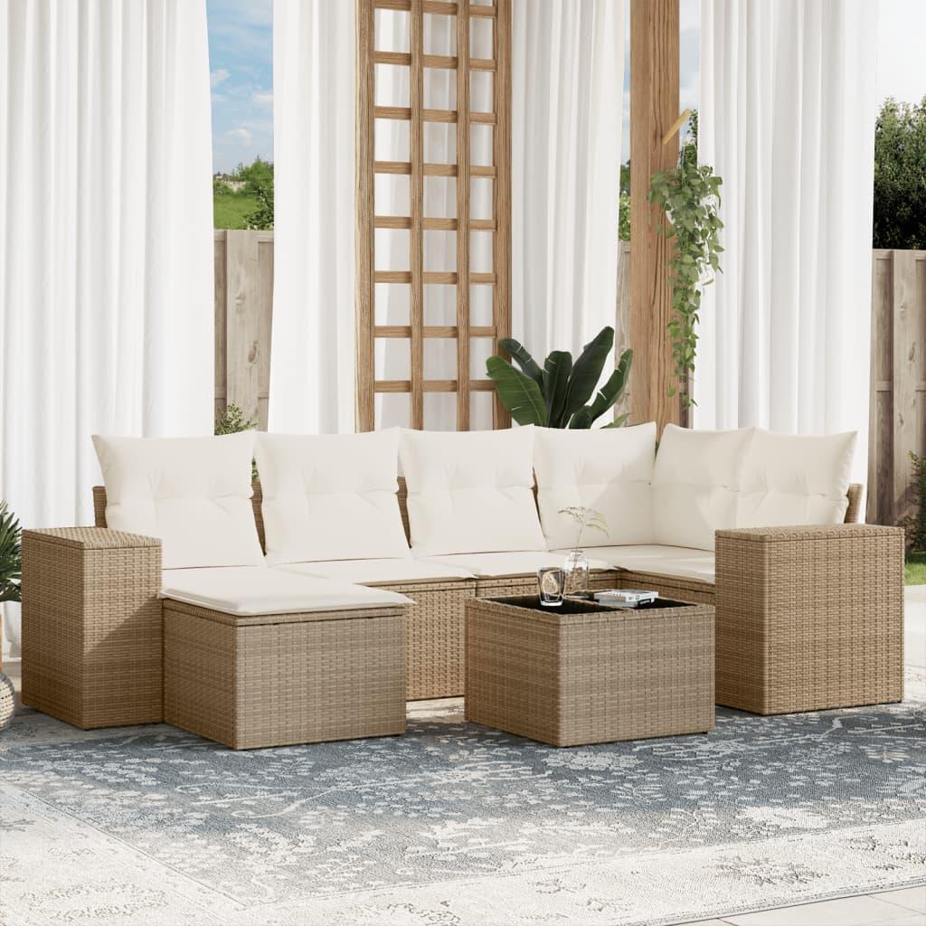 Sofasæt til haven 7 dele med hynder i polyrattan beige