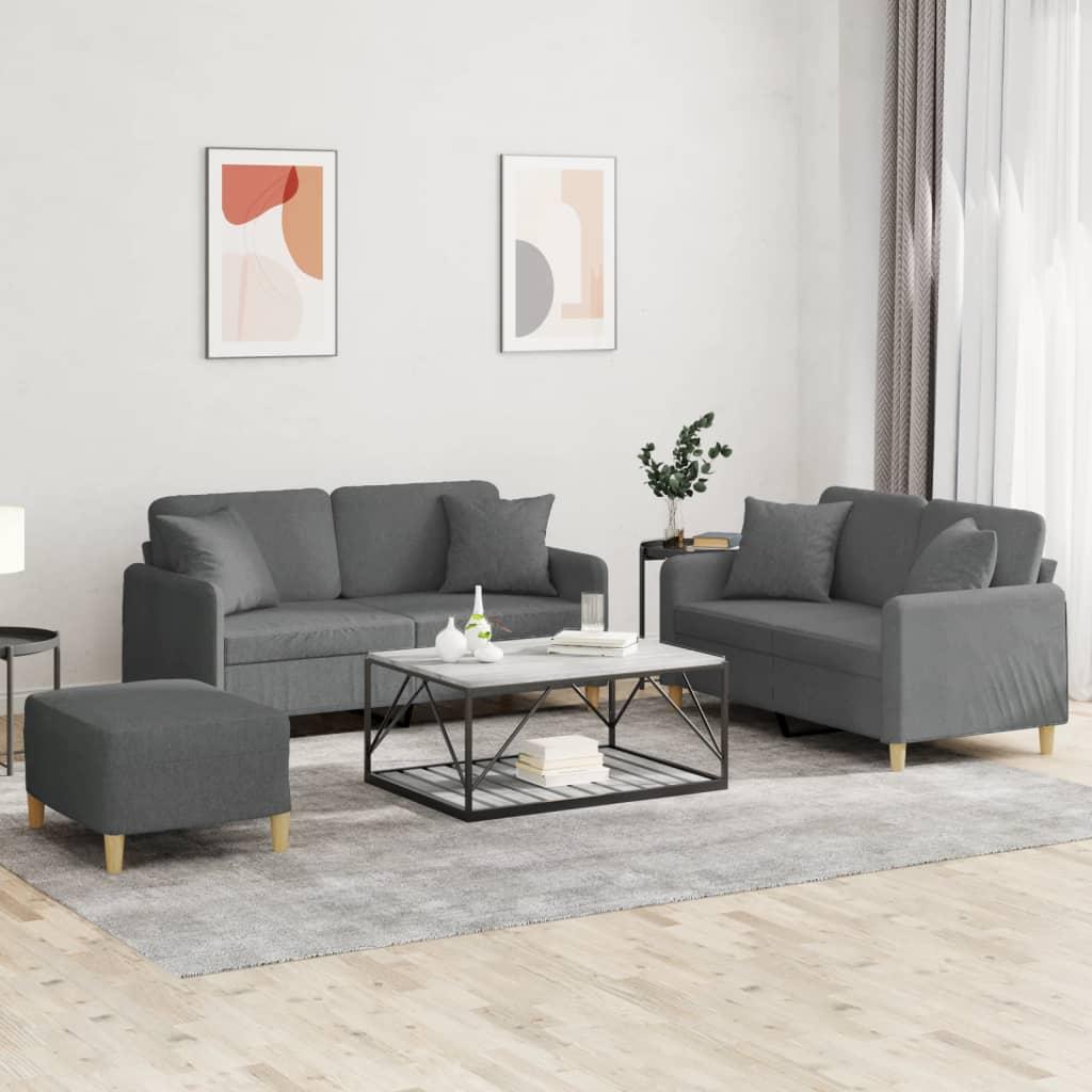3 personers sofa med puder stof mørkegrå